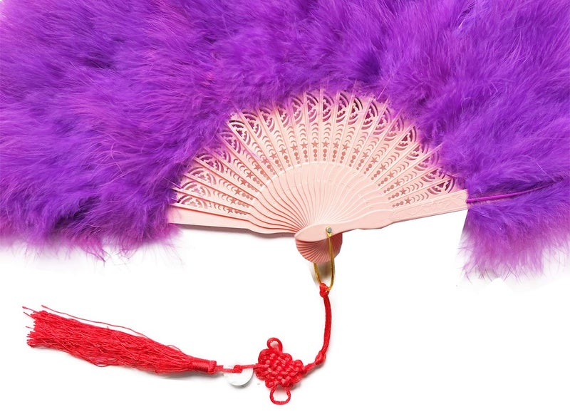 Happy Feather Handheld Marabou Feather Fan, 1920s Vintage Style Flapper Hand Fan for Costume Party and Dancing-purple - Image 4
